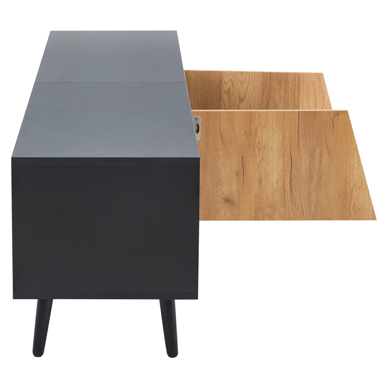 Meuble TV bicolore effet bois et noir 2 portes et tiroir FERNWING