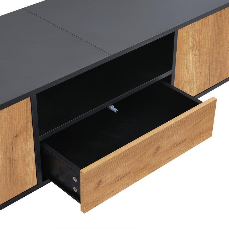 Meuble TV bicolore effet bois et noir 2 portes et tiroir FERNWING