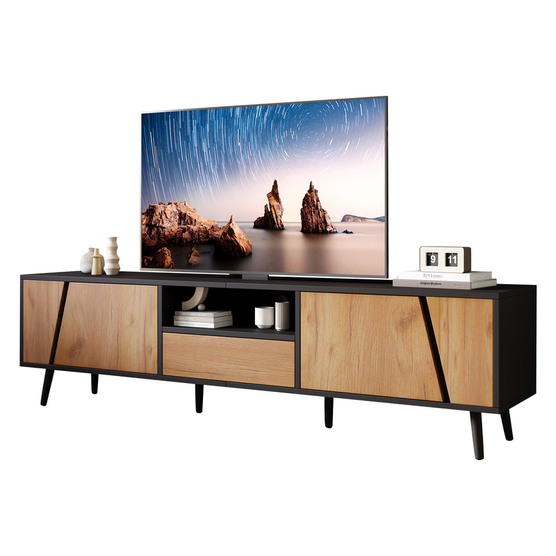 Meuble TV bicolore effet bois et noir 2 portes et tiroir FERNWING