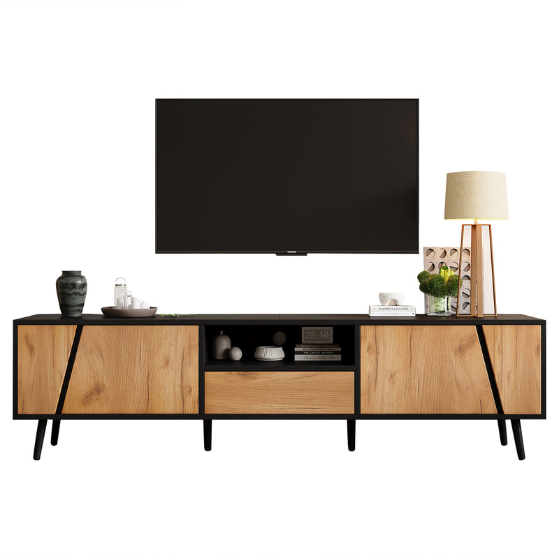 Meuble TV bicolore effet bois et noir 2 portes et tiroir FERNWING