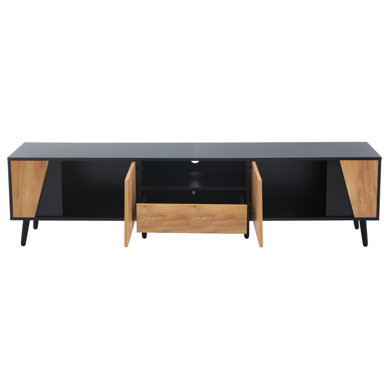 Meuble TV bicolore effet bois et noir 2 portes et tiroir FERNWING