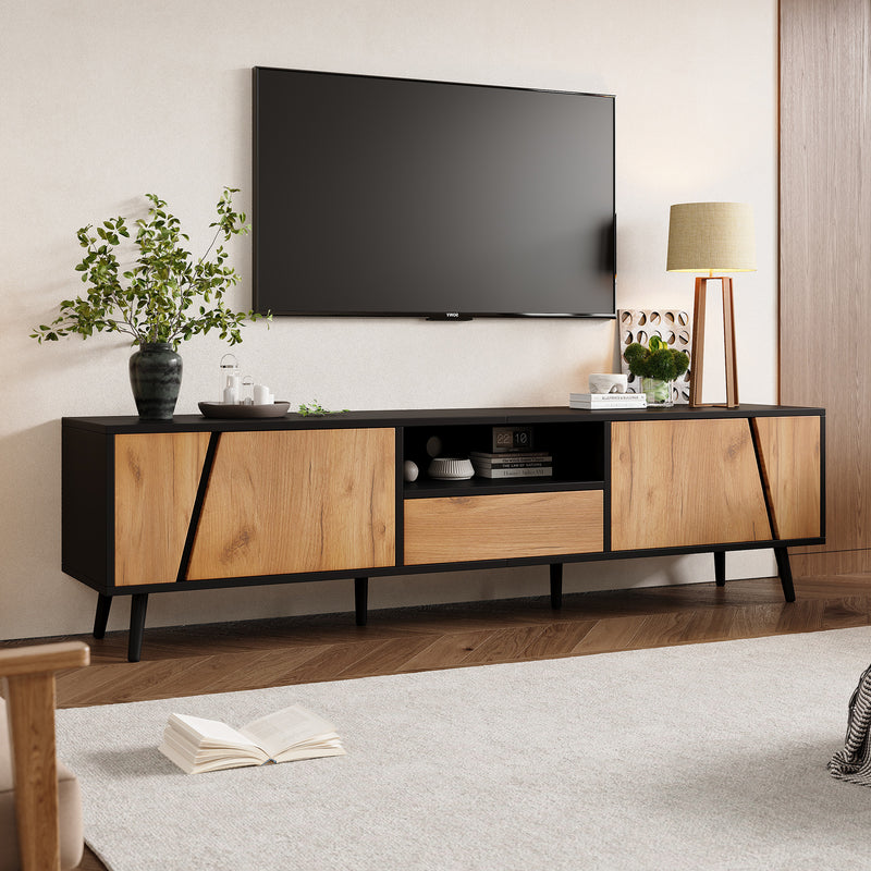 Meuble TV bicolore effet bois et noir 2 portes et tiroir FERNWING
