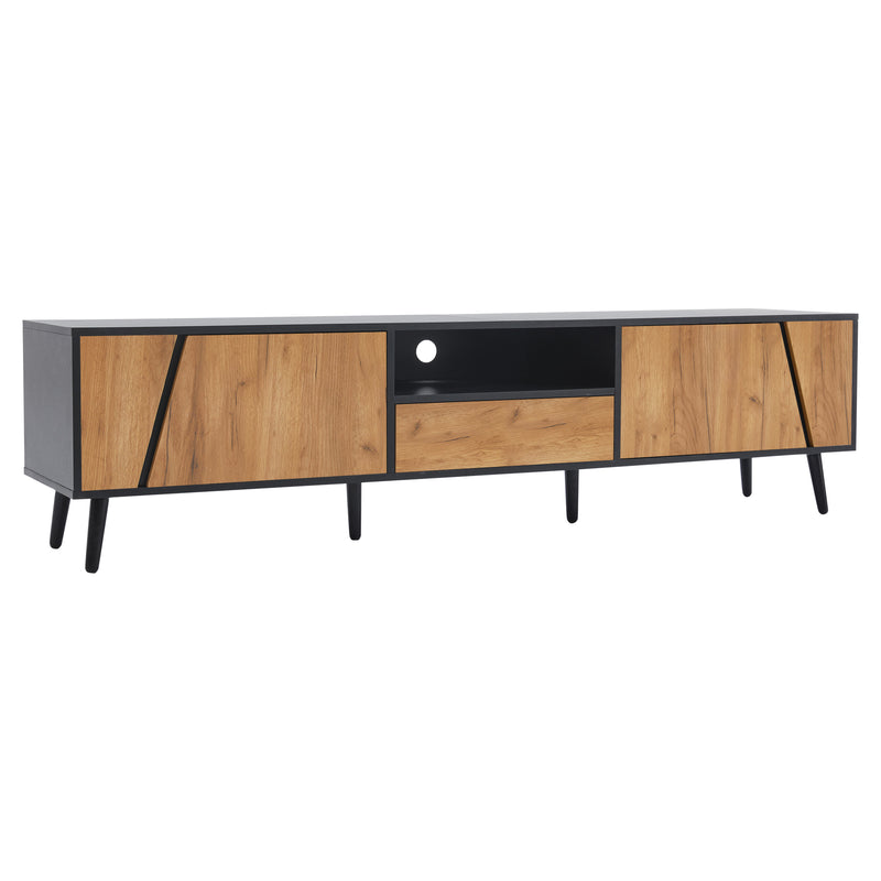 Meuble TV bicolore effet bois et noir 2 portes et tiroir FERNWING