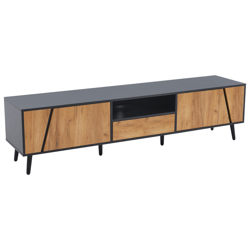 Meuble TV bicolore effet bois et noir 2 portes et tiroir FERNWING