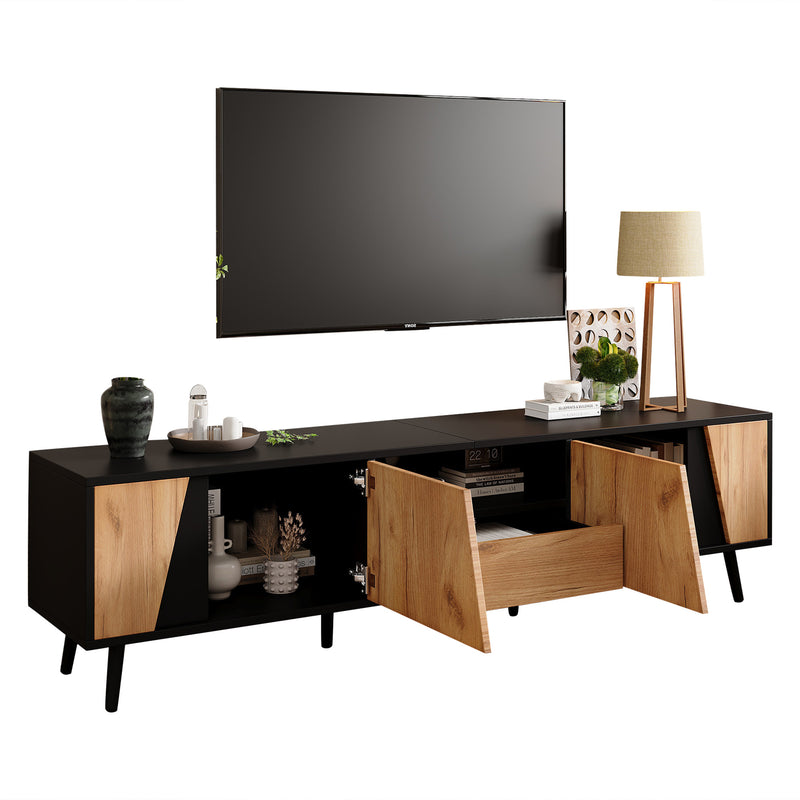 Meuble TV bicolore effet bois et noir 2 portes et tiroir FERNWING
