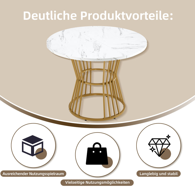 Ensemble de salle à manger élégant avec une table ronde avec un plateau effet marbre blanc et des chaises en faux daim AIZU+CHARLTON SUEDE BROWN