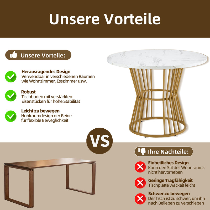 Ensemble de salle à manger élégant avec une table ronde avec un plateau effet marbre blanc et des chaises en faux daim AIZU+CHARLTON SUEDE BROWN