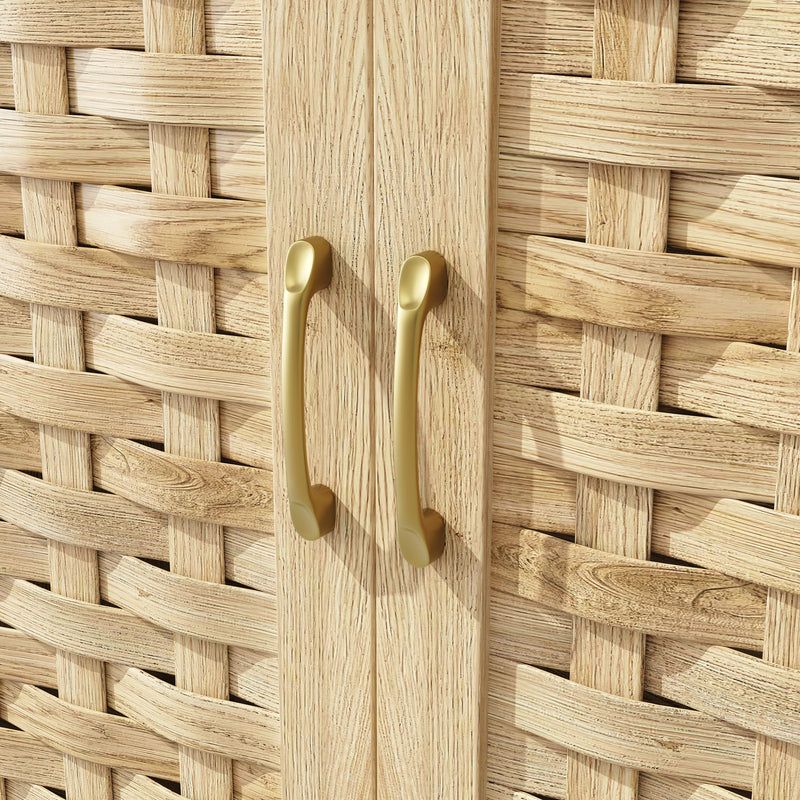 Buffet haut vaisselier de cuisine effet bois avec rotin tressé, éclairage LED ALPENGLOW