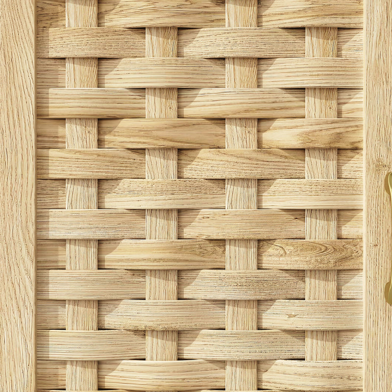 Buffet haut vaisselier de cuisine effet bois avec rotin tressé, éclairage LED ALPENGLOW