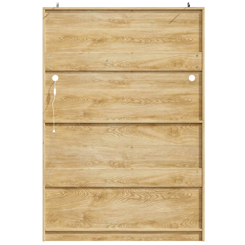 Buffet haut vaisselier de cuisine effet bois avec rotin tressé, éclairage LED ALPENGLOW