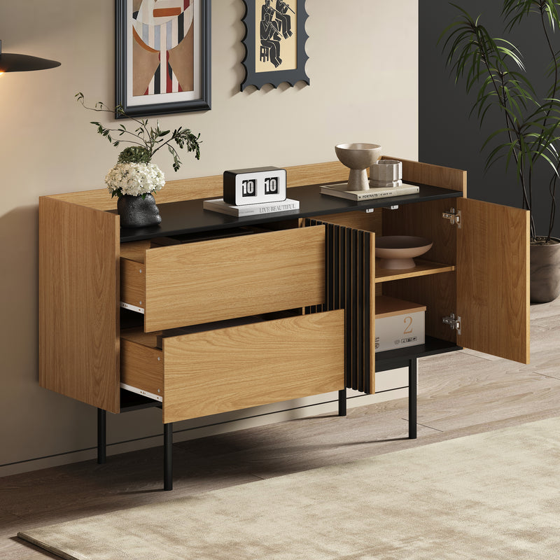 Buffet effet bois noyer et noir avec 2 tiroirs 2 portes ALTAI WOOD