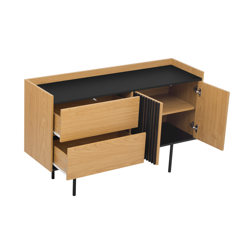 Buffet effet bois noyer et noir avec 2 tiroirs 2 portes ALTAI WOOD