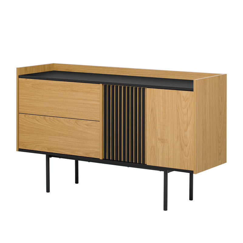 Buffet effet bois noyer et noir avec 2 tiroirs 2 portes ALTAI WOOD