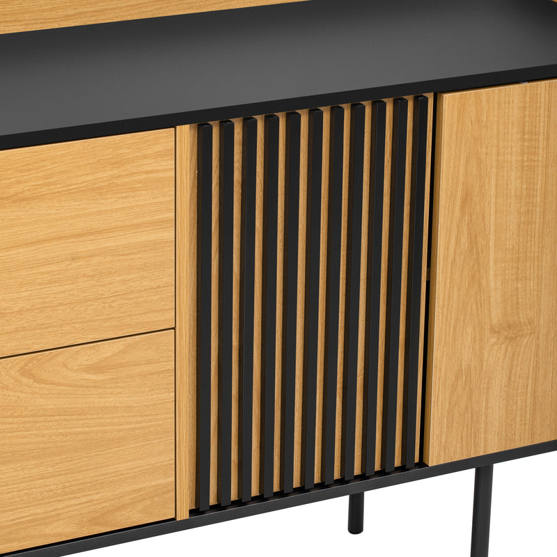 Buffet effet bois noyer et noir avec 2 tiroirs 2 portes ALTAI WOOD