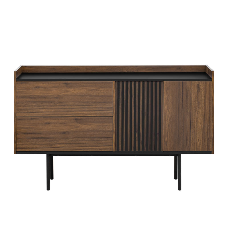 Buffet vintage effet bois noyer et noir 2 tiroirs 2 portes texturés ALTAI