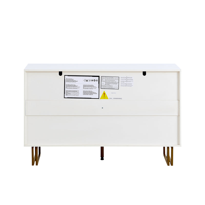 Buffet élégant crème à 6 tiroirs avec façades rainurées et poignées dorées - style contemporain ALTOCRYPT