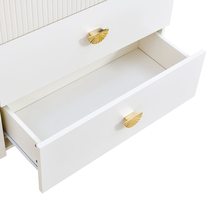 Buffet élégant crème à 6 tiroirs avec façades rainurées et poignées dorées - style contemporain ALTOCRYPT