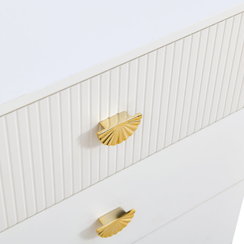 Buffet élégant crème à 6 tiroirs avec façades rainurées et poignées dorées - style contemporain ALTOCRYPT