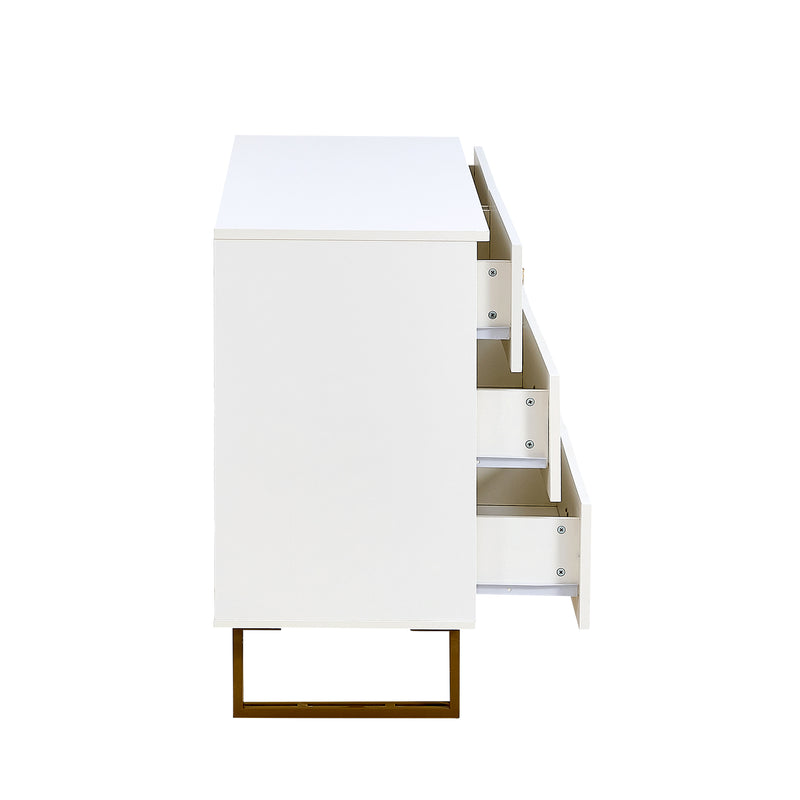 Buffet élégant crème à 6 tiroirs avec façades rainurées et poignées dorées - style contemporain ALTOCRYPT