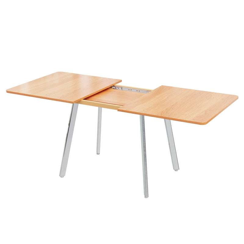 Table de salle à manger extensible effet bois et pieds chromés argentés 140-180x80cm ALUS