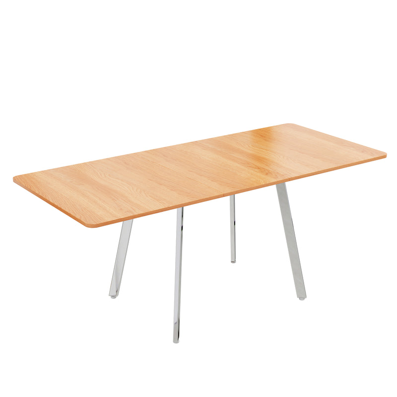 Table de salle à manger extensible effet bois et pieds chromés argentés 140-180x80cm ALUS