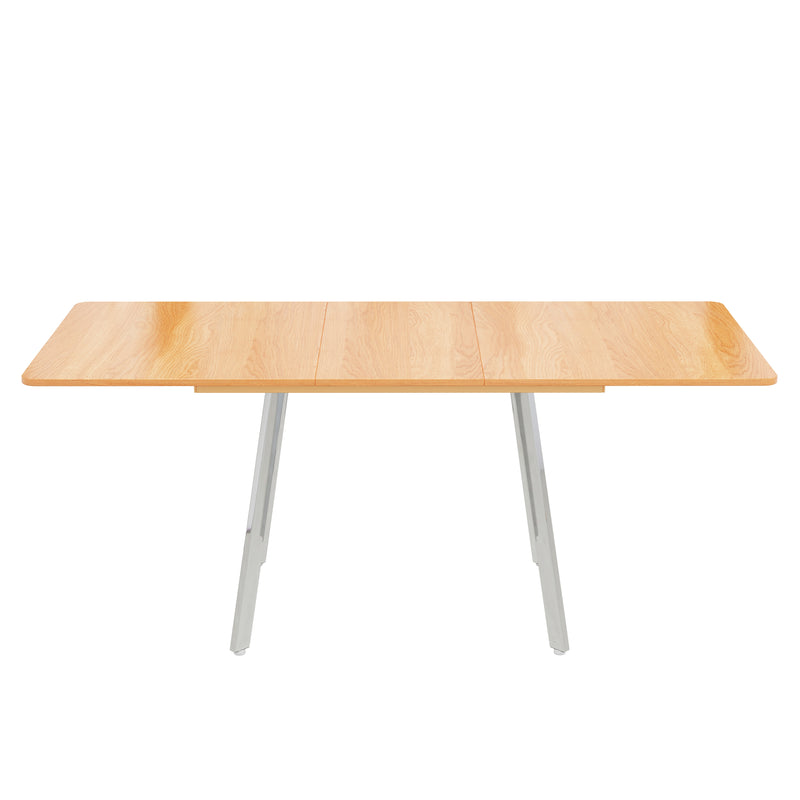 Table de salle à manger extensible effet bois et pieds chromés argentés 140-180x80cm ALUS