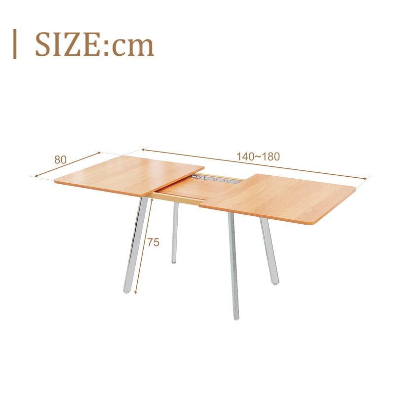 Table de salle à manger extensible effet bois et pieds chromés argentés 140-180x80cm ALUS