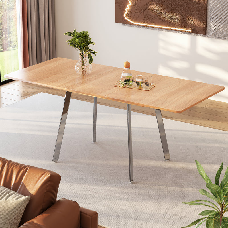 Ensemble de salle à manger extensible élégant avec une table à manger extensible avec un plateau effet bois naturel et des chaises en faux suède ALUS+CHARLTON SUEDE BROWN