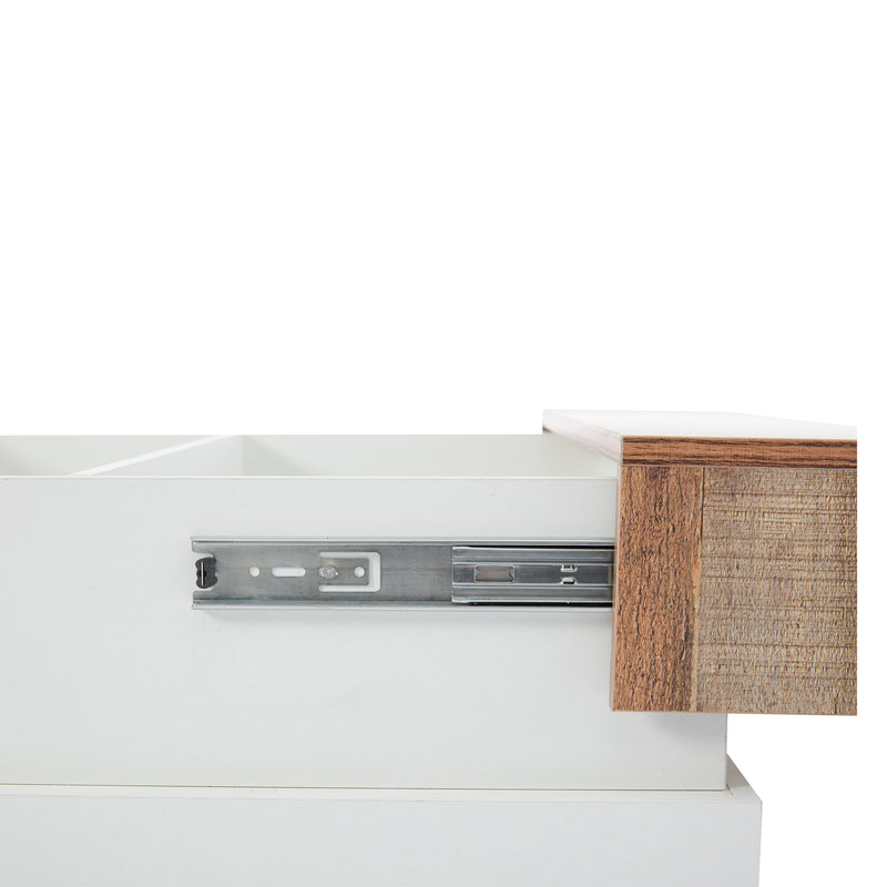 Table basse carrée blanche brillante et bois plateau coulissant et rangement caché CEDARBROOK