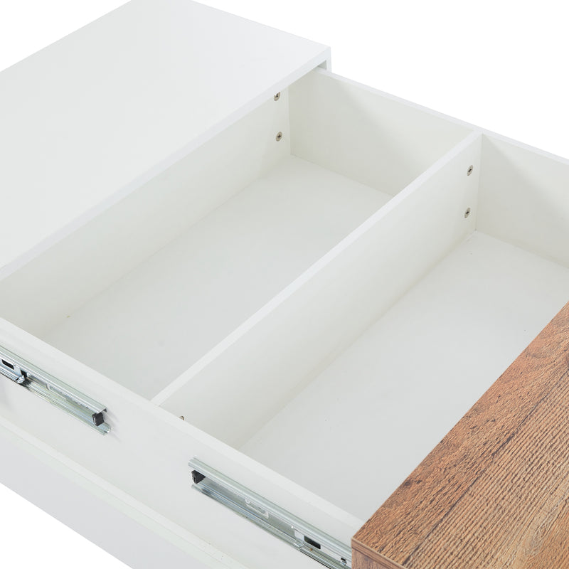 Table basse carrée blanche brillante et bois plateau coulissant et rangement caché CEDARBROOK