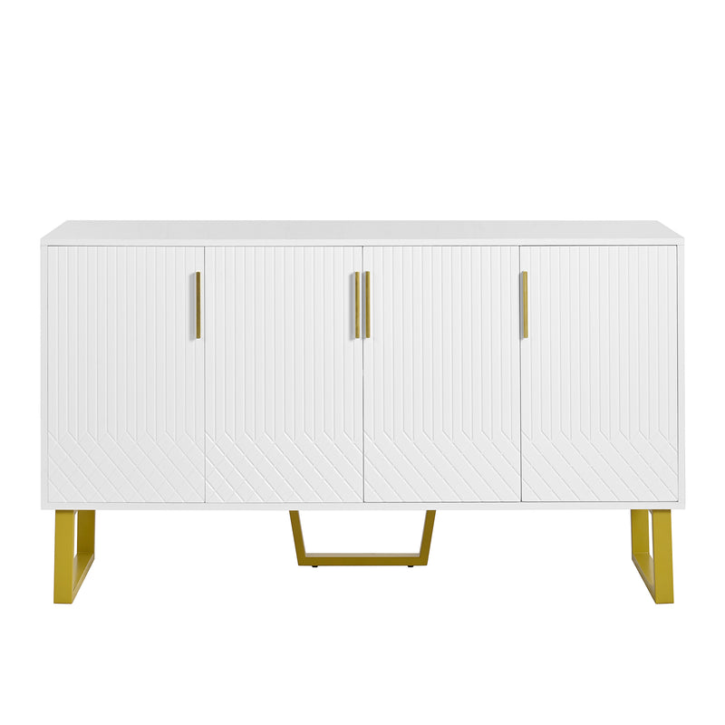 Buffet blanc laqué motifs géométriques pieds et poignées métalliques dorés ANQRUX