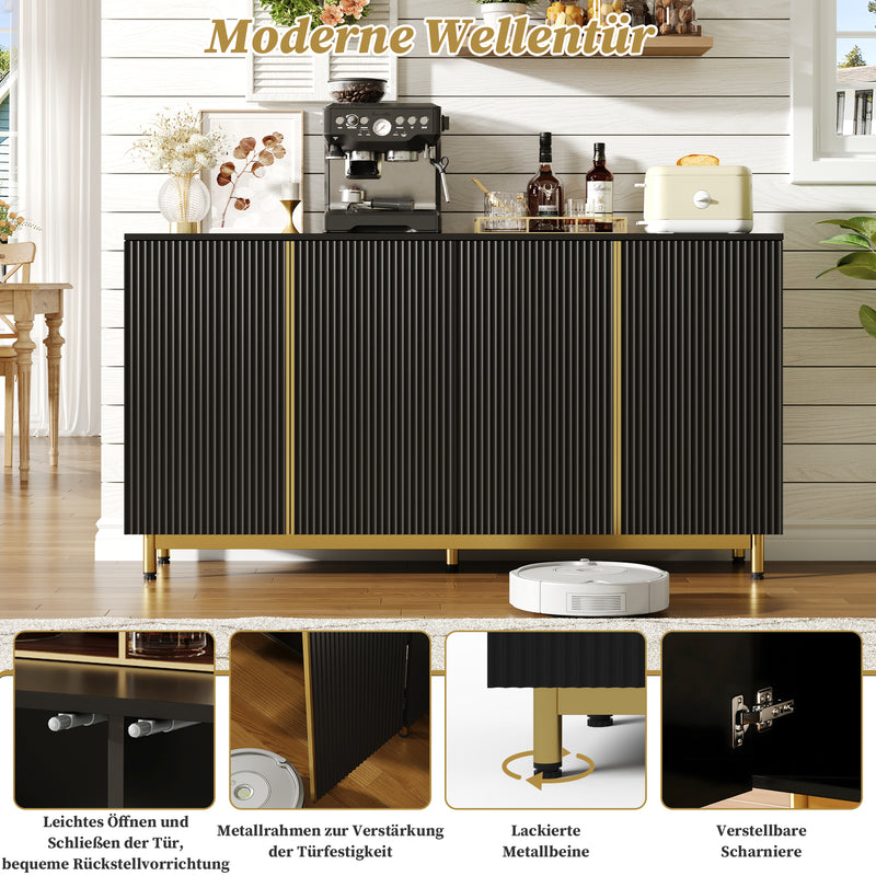 Buffet moderne noir 4 portes texturés et accents dorés ARNOIH