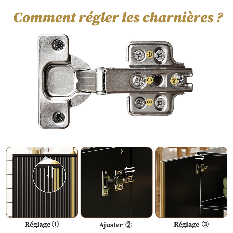 Buffet moderne noir 4 portes texturés et accents dorés ARNOIH