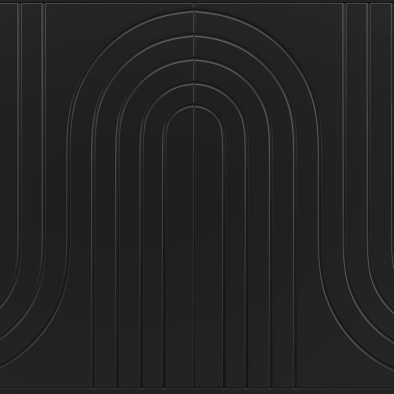 Buffet noir portes à motif ondulé 4 portes, poignées et pieds dorées rangement polyvalent ARTESIANSEEP