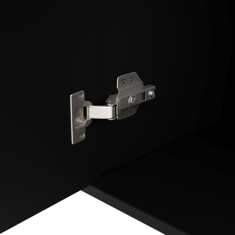 Buffet noir portes à motif ondulé 4 portes, poignées et pieds dorées rangement polyvalent ARTESIANSEEP