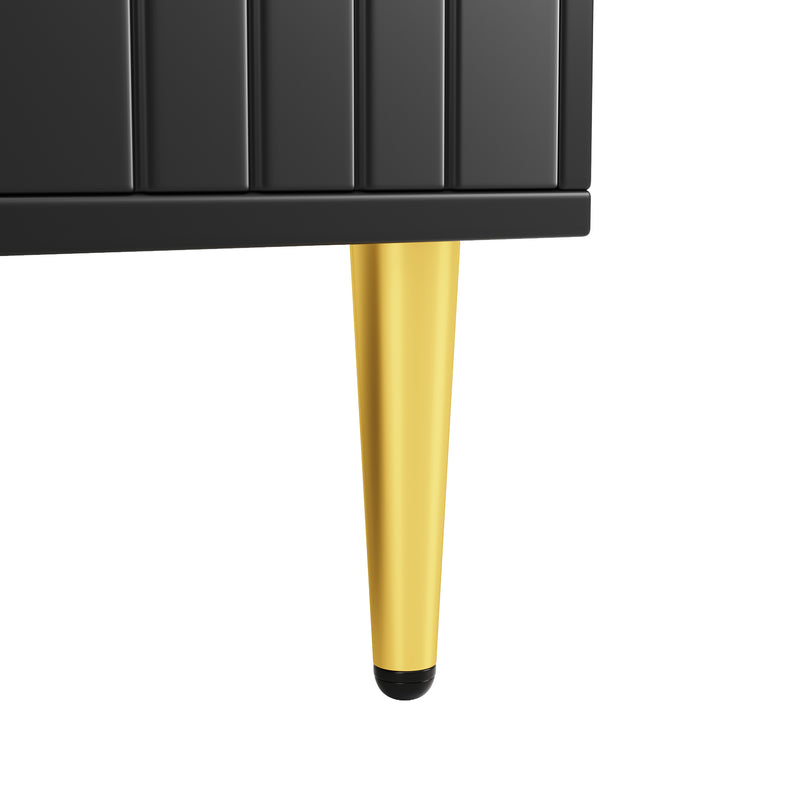 Buffet noir portes à motif ondulé 4 portes, poignées et pieds dorées rangement polyvalent ARTESIANSEEP