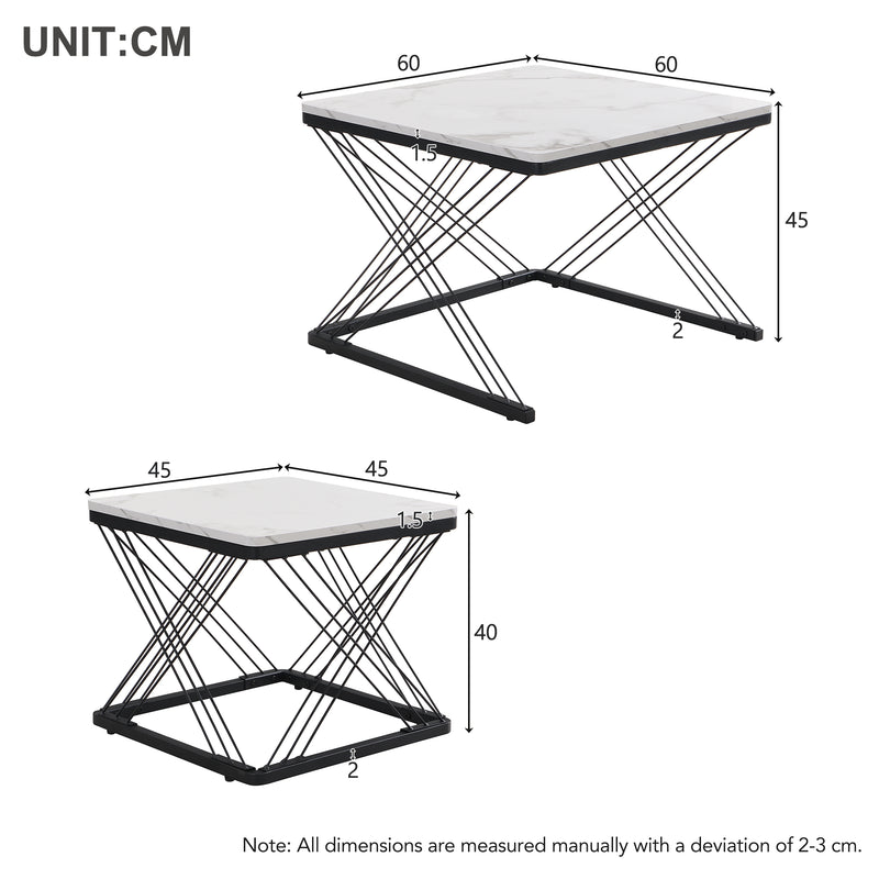 Ensemble de 2 tables basses gigognes élégantes effet marbre brillant AVEDS