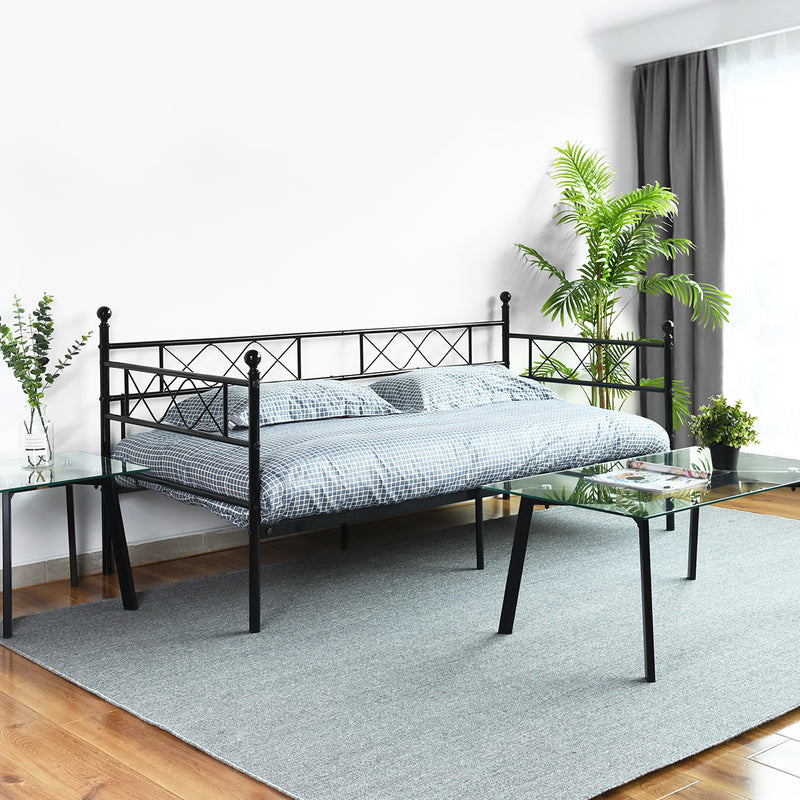 Cadre de lit banquette lit simple canapé lit en acier pour enfants adults 90 x 190 noir BETTIE DAY BED