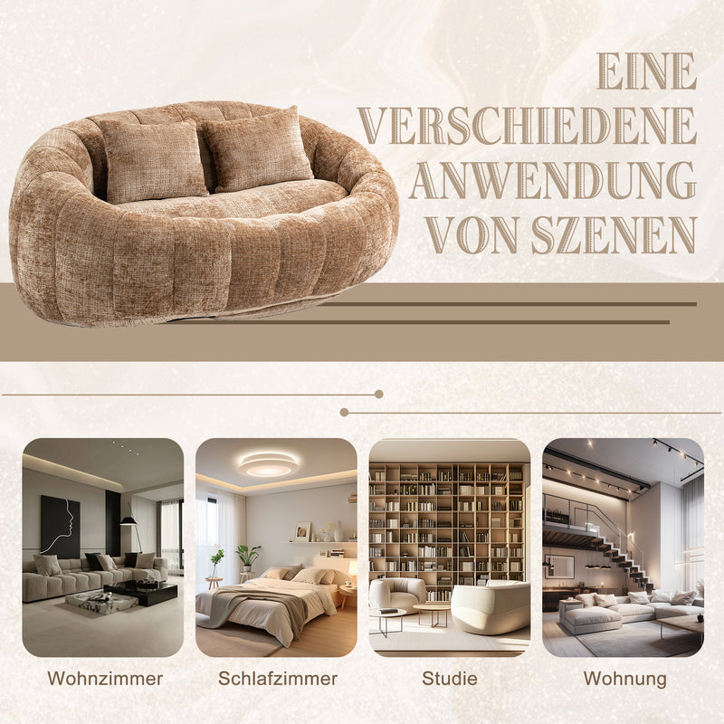 Canapé compact rond 2 places Loveseat en chenille marron BACTEROID