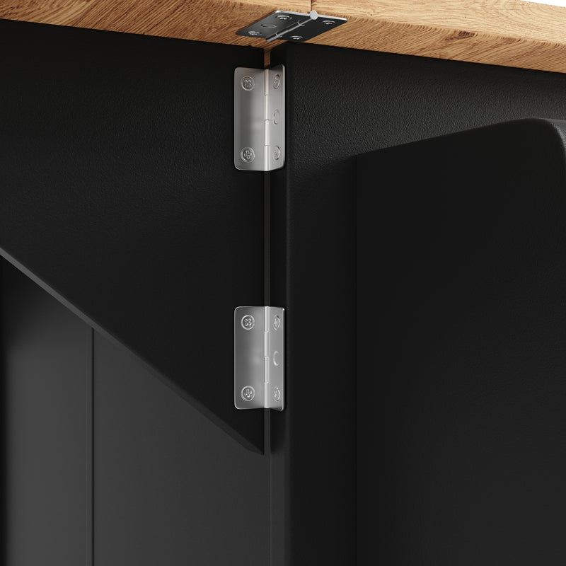 Îlot de cuisine roulante plateau pliable noir et effet bois BAGANS