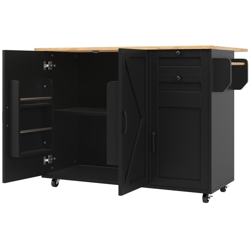 Îlot de cuisine roulante plateau pliable noir et effet bois BAGANS