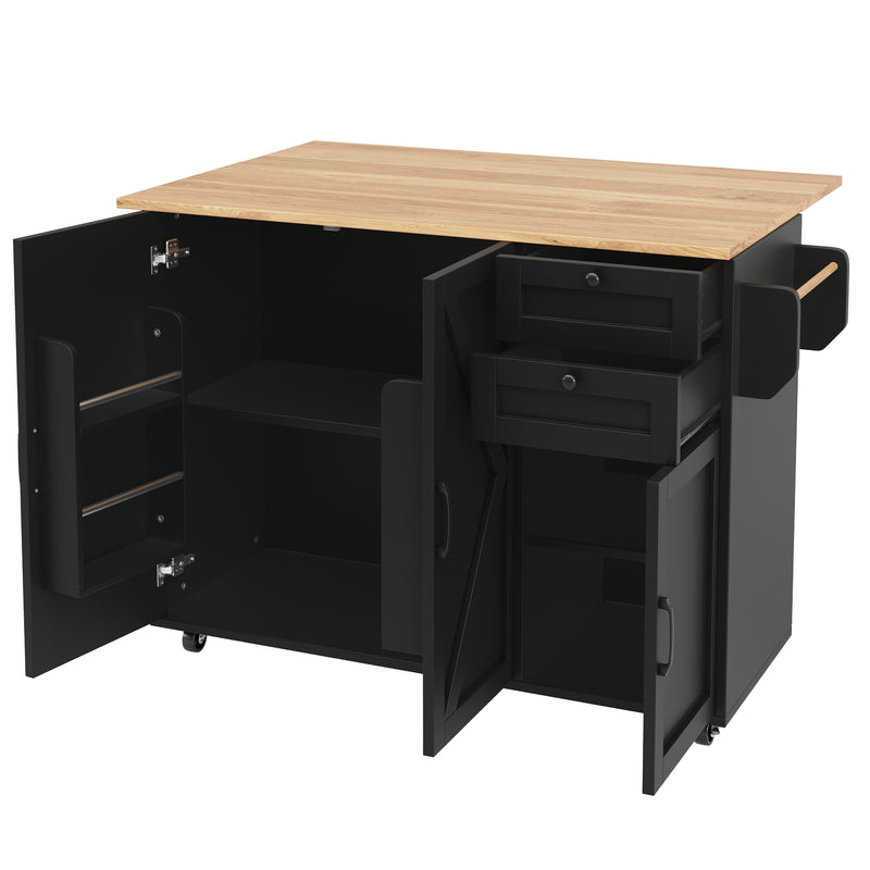 Îlot de cuisine roulante plateau pliable noir et effet bois BAGANS
