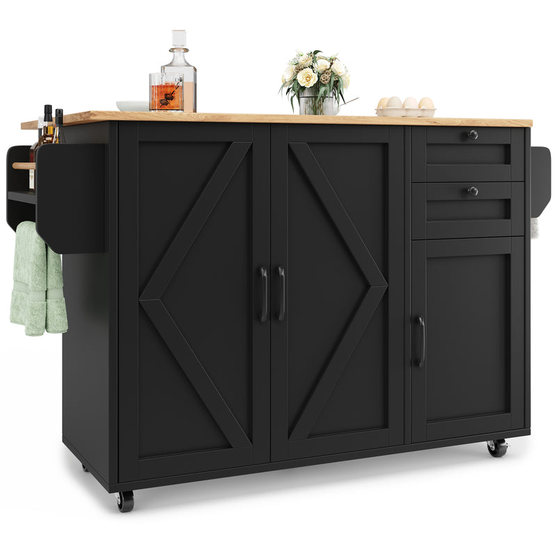 Îlot de cuisine roulante plateau pliable noir et effet bois BAGANS