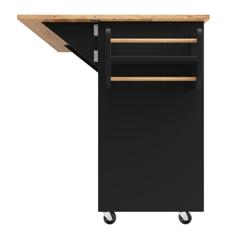 Îlot de cuisine roulante plateau pliable noir et effet bois BAGANS
