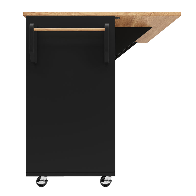Îlot de cuisine roulante plateau pliable noir et effet bois BAGANS