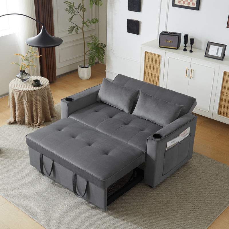 Canapé convertible 2 places en velours gris dossier inclinable (3 positions) BAMAH