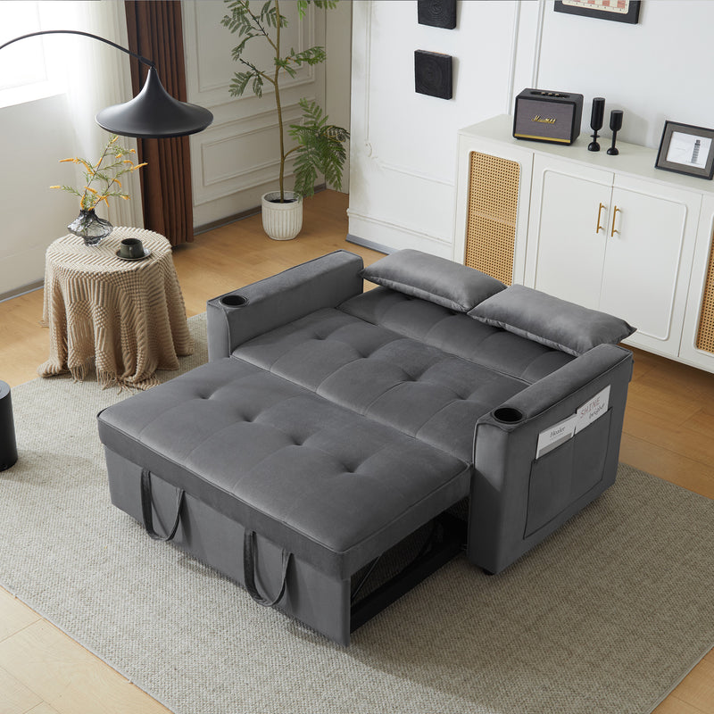 Canapé convertible 2 places en velours gris dossier inclinable (3 positions) BAMAH