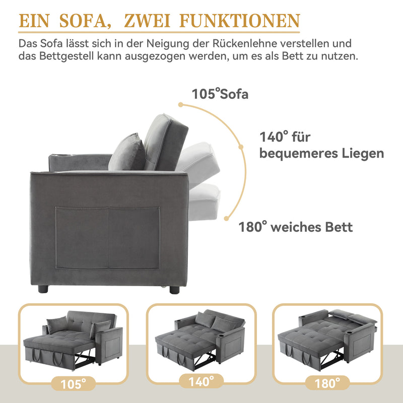 Canapé convertible 2 places en velours gris dossier inclinable (3 positions) BAMAH