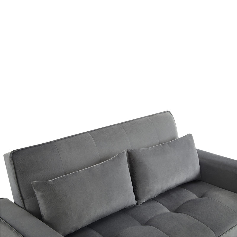 Canapé convertible 2 places en velours gris dossier inclinable (3 positions) BAMAH