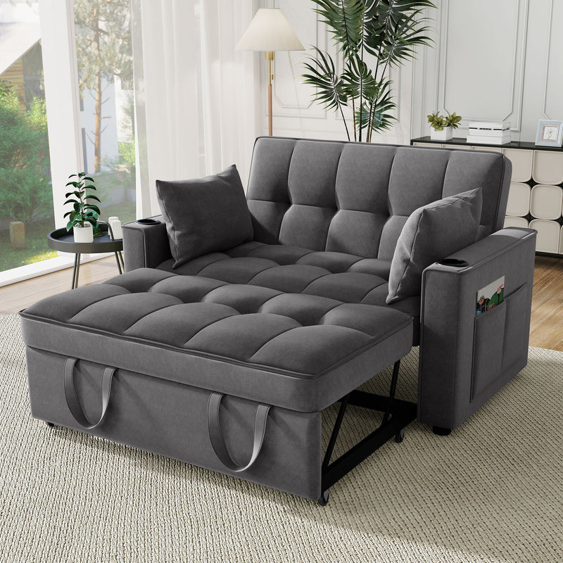 Canapé convertible 2 places en velours gris dossier inclinable (3 positions) BAMAH